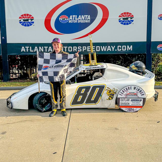 Bryson Nichols in victory lane during Thursday Thunder at Atlanta Motor Speedway. 