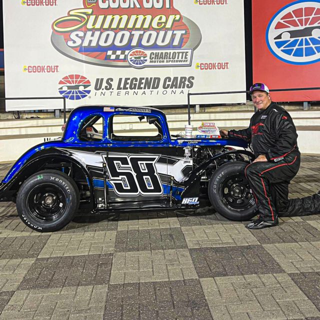 Carl Cormier in Cook Out Summer Shootout victory lane after winning the Masters Round 6 Feature.