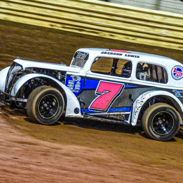 Jackson Lewis practicing at BAPS Motor Speedway during the 2024 Legend Car Dirt Nationals. 