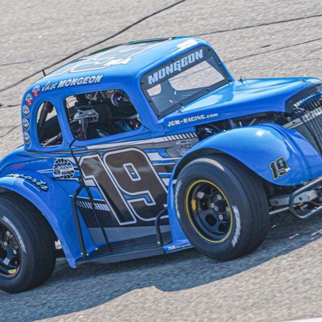 Jase Mongeon qualiyfing at New Hampshire Motor Speedway during the July weekend for the Granite State Legends Cars series. 