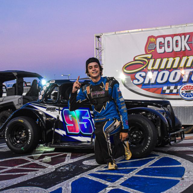 London McKenzie on Charlotte Motor Speedway's frontstretch after winning the Round 6 VP Racing Fuels Semi-Pro feature. 