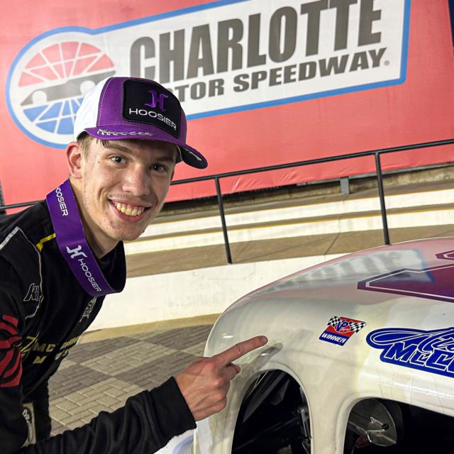 Aiden McConnaughey in Charlotte Motor Speedway victory lane after Round 7.