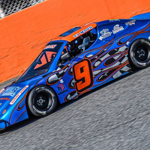 TJ Moon racing at Citrus County Speedway in 2024 during Winter Nationals.